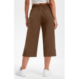 Libin Capri Pants for Women Lightweight Wide Leg Casual Beach Pants Lounge Travel Work Slacks with Pockets Loose Fit Hiking Walking, Brown XXL
