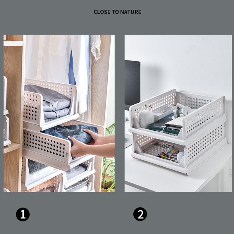 Stackable Storage Basket Plastic Large Open Drawer Wardrobe Cloth Container