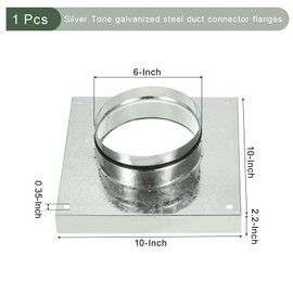 YOKIVE Duct Connector Flange, Galvanized Steel Air Ducting Mounting Plate with Rubber Gasket, Great for Heating Cooling Ventilation HVAC Exhaust Fan System(6 Inch, Silver Tone)