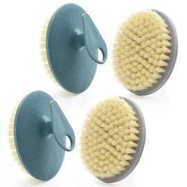 BEAUTAIL 4 Pack Body Brushes Gentle Exfoliating Shower Bath Brush, Soft Bristle Scrubber for Sensitive Skin Women Men, Non-Slip Hand-Clip, Durable and Long Lasting (2pcs Blue+2pcs Gray)