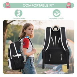 Tanou School Backpack Girls Teenagers Large Casual School Bag for Girls 9-18 Years Waterproof Stylish Backpack Kids Casual Daypack with Trolley Strap, purple