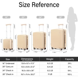 Hanke Luggage 24 Inch Checked Luggage with Spinner Wheels Lightweight Hard Shell Suitcases TSA Luggage Medium Size Rolling Luggage for Travel Suitcase Checked Bag(Cuba Sand)