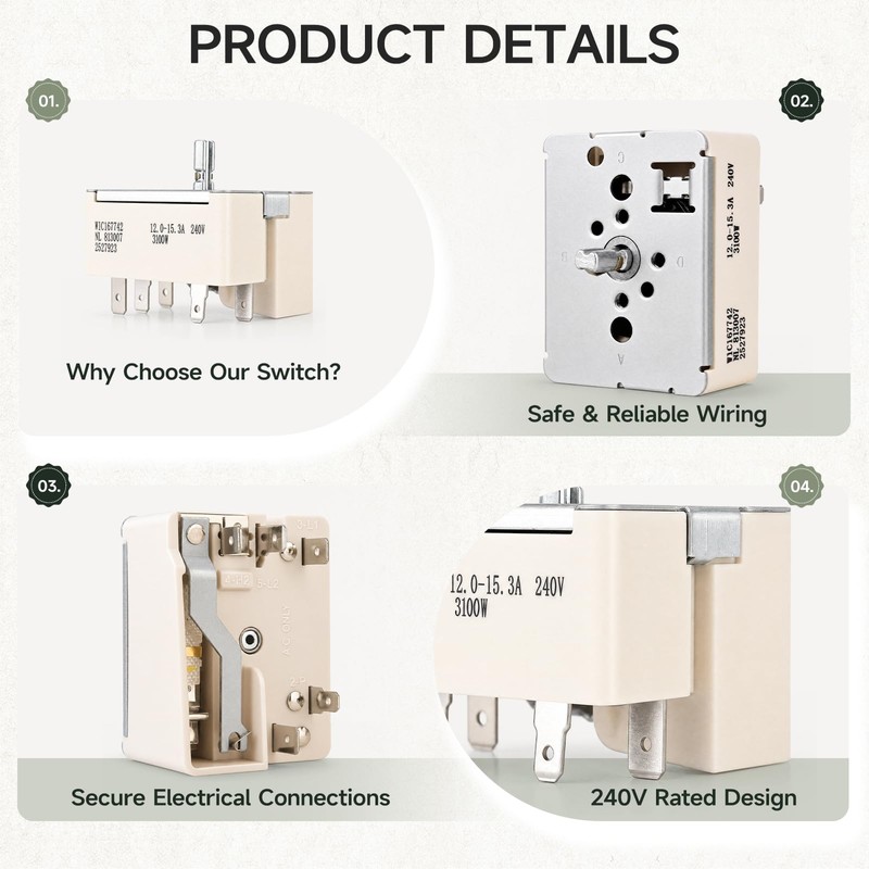 WPW10167742 W10167742 Infinite Switch, AP6016110 PS11749394 Replacement Surface Element Control