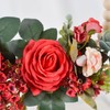 Christmas Wood Bead Red Rose Wreath Boho Farmhouse Decor Artificial