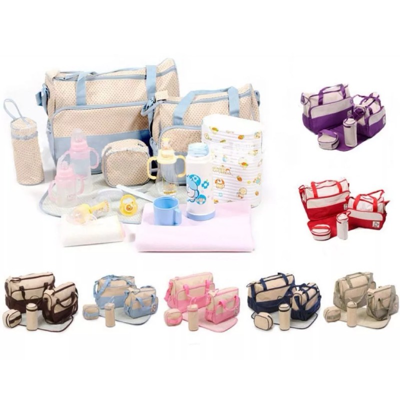BOSSCO Set 5 Bolsas Panaleras Cambiador Bebe Botella Viaje Multiuso