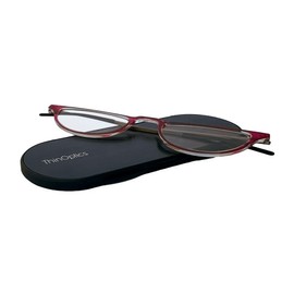 Always With You Crescent Full Frame Reading Glasses with Case - Thin Lightweight Readers - Red 2.0x