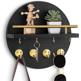 dreampossible Key Holder Wall Mount - 10.2 Inch Decorative Key Rack and Mail Organizer with 8 Key Hooks - Wooden Key Hanger with Shelf for Wall and Home Decor