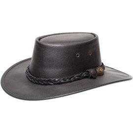 Squashy Full Grain Cowhide Leather Hat (S, Black)