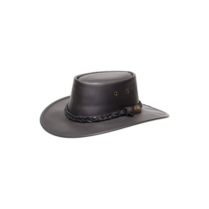 Squashy Full Grain Cowhide Leather Hat (S, Black)