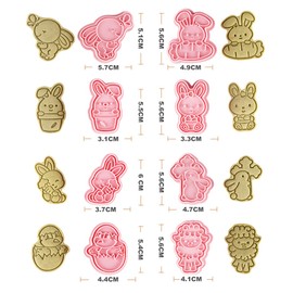 ZOOMPIL Easter Cookie Cutters, Easter Cookie Cutter Set, 3D Plastic Stamp Set, 8 Pieces Easter Cookie Cutters for DIY Baking