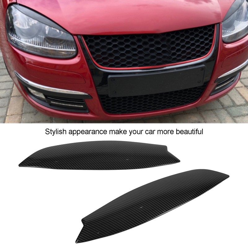 2Pcs Headlights Eyelids Cover Lamp Sticker Carbon Fiber Pattern Replacement