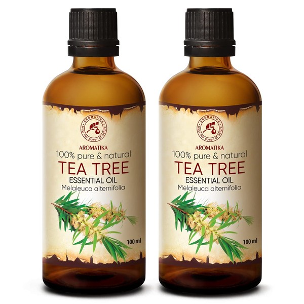 Tea Tree Essential Oil 6.8 Fl Oz - 2x100ml - Melaleuca Alternifolia Leaf Oil - Australia - 100% Pure - Good for Beauty Purposes - Aromatherapy - Relaxation - Massage - Essential Oils Tea Tree