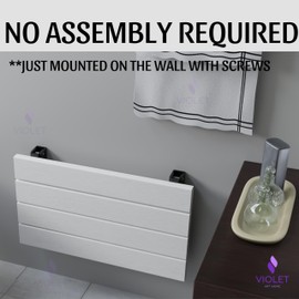 Folding Premium Quality Massive Solid African Teak Iroko Wood Wall Mounted Shower Seat, Handmade Foldable Bench, Wall Mounted Wooden Bathroom Stool, Inside Bath Seat Fold Down (White, Medium)