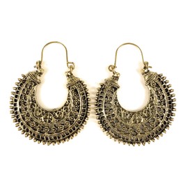 Gold earrings hoops filigree medallion dangle disc earrings door knocker hoop huggie antiqued gold tone