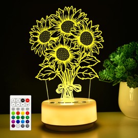 KYMELLIE Sunflower Gifts Night Light for Kids-Sports Sunflowers Decor Bedside Lamp for Sunflower Fan, 14 Color with Remote Control/Buttons +Timer +Dim Function, Birthday Holiday Gift for Boys & Girls