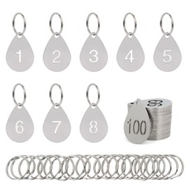 NumRealm Hollowed Number Tags with Rings, Water Drop Shape 304 Stainless Steel Key ID Labels - 1-10