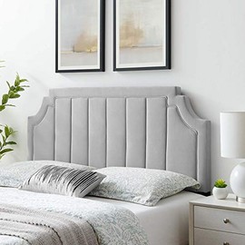 Modway MOD-6347-LGR Alyona Channel Tufted Performance Velvet Full/Queen Headboard Adjustable, Light Gray