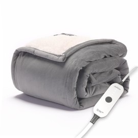 Sunbeam Electric Throw, Soft, Warm, Flannel Heated Blanket, 4 Heat Settings, 4-Hour Auto Shut-Off, Fast Heating, Comfy and Cozy, Grey Color, 50" x 60"