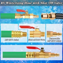 RV Winterizing Kit, 12" Sprinkler Blowout Adapter with Shut Off Valve, RV Air Compressor Adapter/Winterize Kit,for Motorhome, Boat, Camper, Travel Trailer (Green)