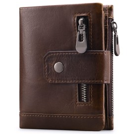 SENDEFN Mens Wallet RFID Blocking Genuine Leather Bifold Compact Wallets for Men with Zipper Coin Pocket