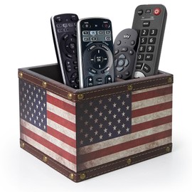 DreamsEden Remote Control Holder Caddy with 2 Compartments Wooden Control Storage Table Caddy Desktop Organizer Office Supply (US Flag)