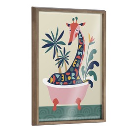 Kate and Laurel Blake Mid Century Modern Giraffe in Bathtub Framed Printed Glass Wall Art by Rachel Lee of My Dream Wall, 18x24 Gold, Decorative Colorful Animal Art for Wall