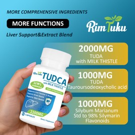 RimTuku TUDCA Milk Thistle 2000MG Supplement, TUDCA 1000MG + Milk Thistle 1000mg, TUDCA Bile Salts, Liver Detox & Repair Support, Antioxidant Support, 180 Capsules 30 * 3 Servings