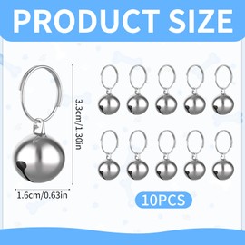 Cat Dog Collar Bells,Dog Bells Set – 10PCS Stainless Steel Pet Collar, Rust-Resistant, Durable, Lightweight, Silver, 1.29 x 0.63 Inches, Multi-Purpose Use