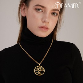 TEAMER Stainless Steel Chai Symbol Necklace Star of David Pendant Hebrew Blessing Jewish Amulet Jewellery for Women Men, Stainless Steel