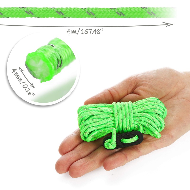 COM-FOUR® 8x Guy rope for camping, reflective in green -