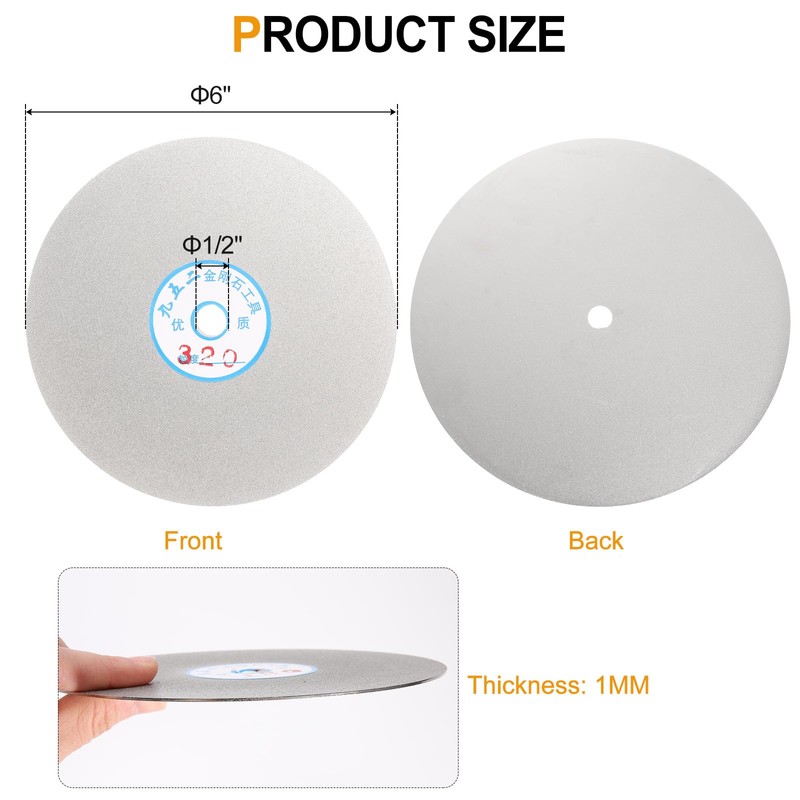 sourcing map Diamond Flat Lap Disc 6" x 1/2" Arbor