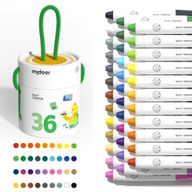 MiDeer Silky Quick-dry Crayons - Colorful Bucket 36 Colors,Washable Jumbo Crayons for Toddlers for Kids, Non Toxic Drawing Crayons, Art Supply of Crayon Set for Kids