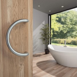 Gedotec Front Door Fitting Stainless Steel Door Fitting Entrance Door Bumper Handles Semi-Round – 8043 | Handle Bar Length 350 mm | Bar Handle Diameter 32 mm | 1 Piece – Design Front Door Handle with