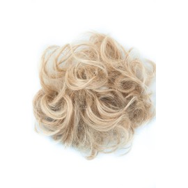 Bombshell Hair Scrunchy Scrunchie Bun Up Do Hair Piece Hair Ribbon Ponytail Extensions Wavy Messy Bun (M24 HIGHLIGHTS CHAMPAGNE BLONDE)