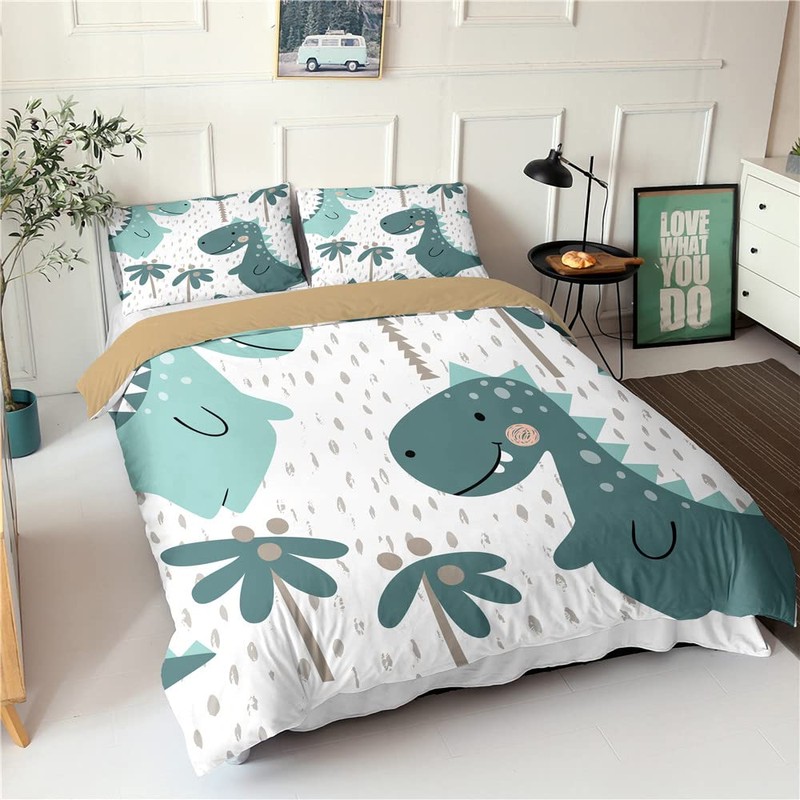 Morbuy Copripiumino per bambini, set da letto singolo blu Dinosaur