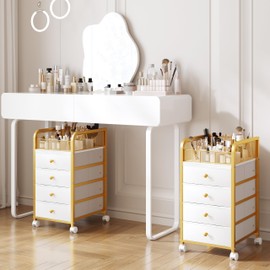 Rolling Makeup Organizer Cart, Under Desk Storage Cart with 4 Drawers
