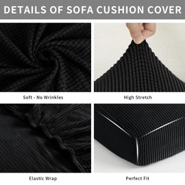 Easy-Going Sofa Seat Cushion Covers Armchair, 1 Piece Stretch Jacquard Sofa Slipcover, Non Slip Pet Dog Couch Cushion Covers, Replacement Caravan Single Sofa Seat Covers Protectors, Black