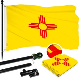 G128-6 Feet Spinning Flagpole (Black) New Mexico Flag Brass Grommets Embroidered 3x5 ft (Flag Included) Aluminum Flag Pole