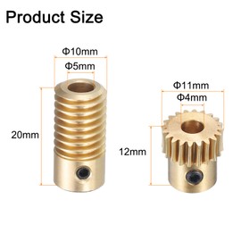QUARKZMAN Worm Gear Set - 0.5 Module 20:1 Reduction Rate 5 mm Hole Diameter Gear Shaft and 4 mm Hole Diameter Gear 20T Drive Gear (Brass)