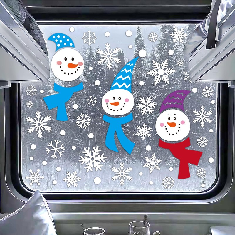 JarThenaAMCS 9 Sheet Winter Window Clings Funny Christmas Snowman Snowflake