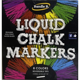 Bandle B. Liquid Chalk Markers 8 Vibrant colors erasable non-toxic water-based reversible