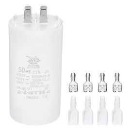PATIKIL CBB60 50uF Run Capacitor,1 Pcs AC450V 4 Pin Double Insert with Sheath Spring, White