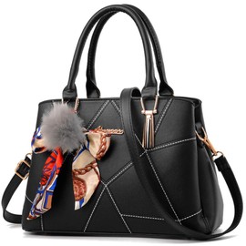 Rullar Women's Elegant Faux Leather Handbag, Shoulder Bag, Shopper Bow Jewellery, Shoulder Bag, Handbag and Purses, black, tote bags