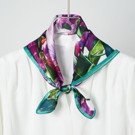 QIUTIMIY Mulberry Silk Scarves for Women Lightweight 21"x21" Square Scarf Small Neckerchief Women Digital Printed Head Wrap((53cm) Square Scarf 12)