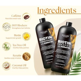 Juego de champú y acondicionador de biotina con queratina – Fórmula avanzada sin sulfatos anti-adelgazamiento para el crecimiento del cabello, combinación de champú y acondicionador de reparación