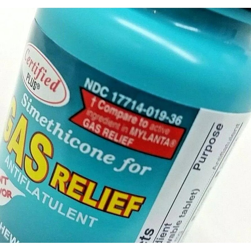 Certiifiedplus 4-PK Simethicone Gas Relief Chewable Tablets 80mg Anti-Gas Bloating