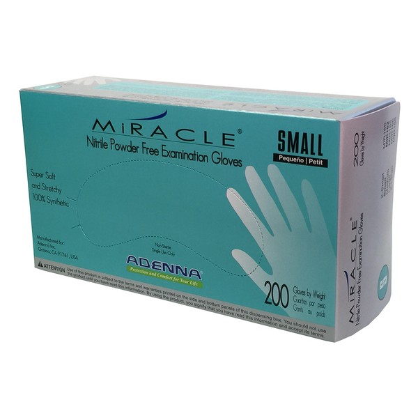 Adenna MIR162 Miracle 3.5 Mil Powder-Free Nitrile Exam Gloves, Medical Grade, Blue, Small, Box of 200