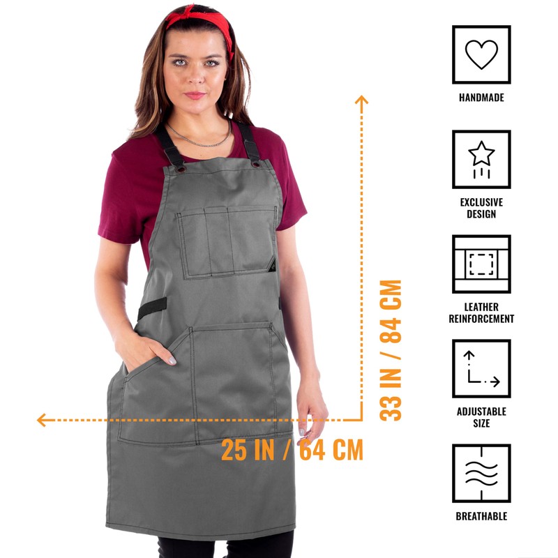 Under NY Sky Essential Grey Twill Apron - Cross-Back with