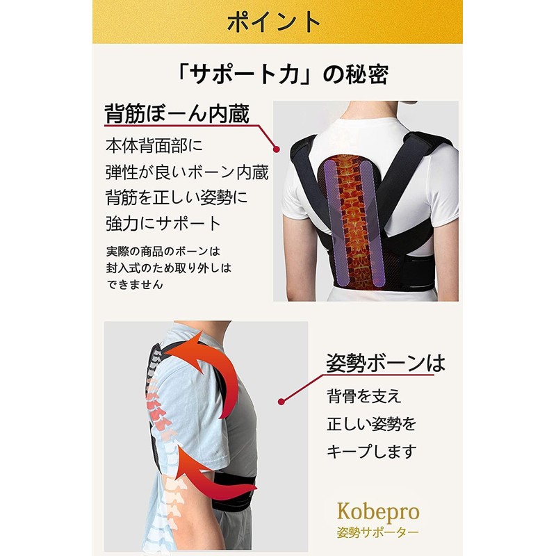 Bodykoo 姿勢サポーター (柔道整復師監修) 姿勢ベルト 背筋ベルト 脱着簡単 男女兼用 通気性 伸縮性ありタイプ 猫背