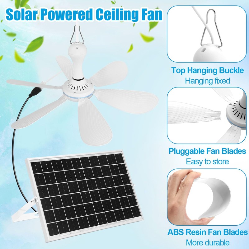 Tujoe 2 Set Solar Ceiling Fan Kit 16.5'', 15w Monocrystalline